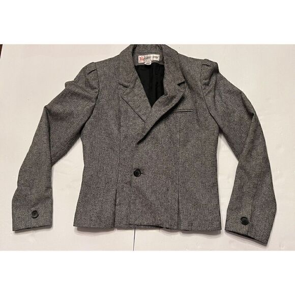 PEABODY HOUSE Blazer Jacket Womens Jrs Sz 7/8 Herringbone Tweed Black Gray Vtg - Picture 1 of 11